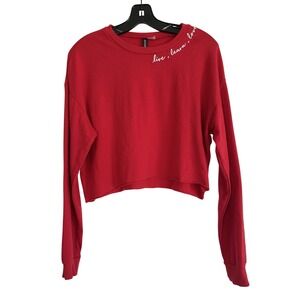 Divided By H&M Red cropped Long Sleeve Top‎ Live, Learn, Love Size M